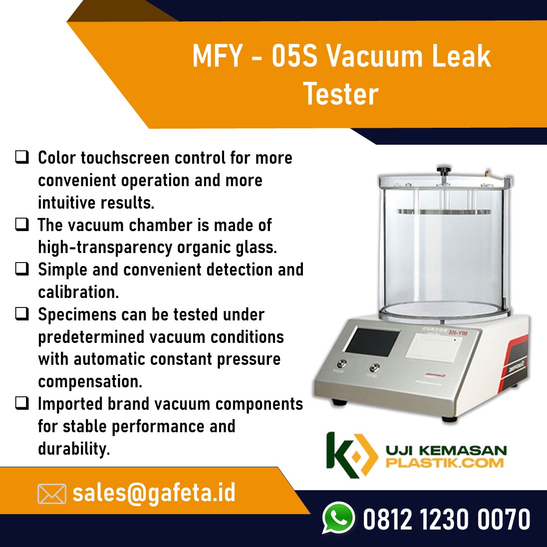 Jual Package Leak Tester MFY-05S untuk Test Kebocoran Kemasan Plastik Metode Vacuum