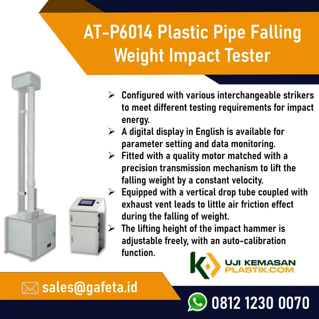 Jual Plastic Pipe Falling Weight Impact Tester AT-P6014
