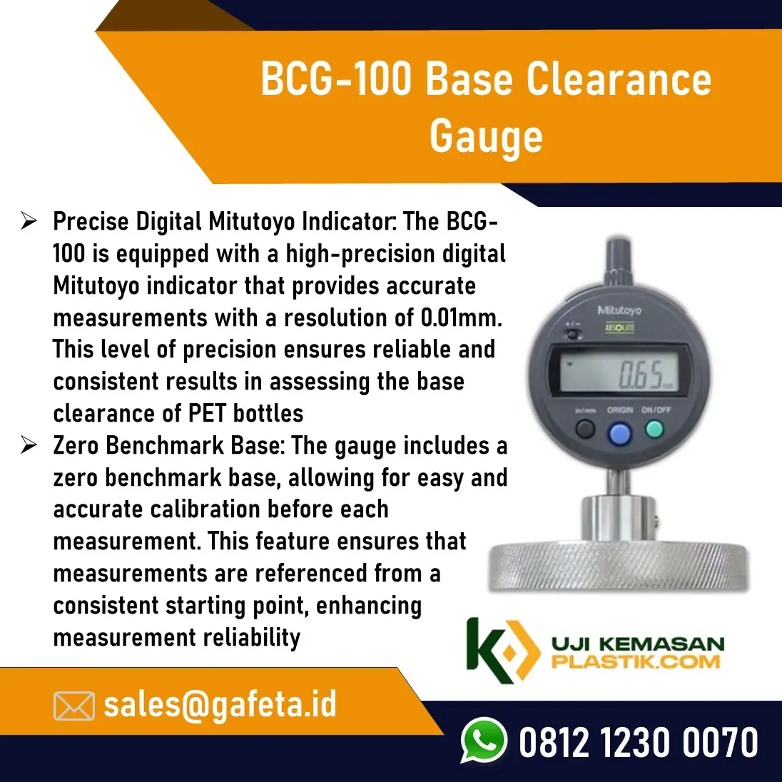 Jual Base Clearance Gauge BCG-100 untuk Uji Dome Height PET